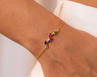 Leaf Birthstone Bracelet , Birthstone Bracelet , Family Birthstone Bracelet , Sterling Silver 925 Birthstone Bracelet