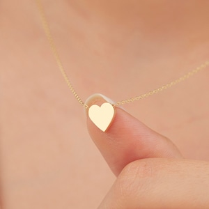 Minimal Heart Necklace, Gift for Her, Tiny Cute Heart Necklace, 14k gold Heart Necklace, 14K solid gold tiny Heart necklace, Silver Heart