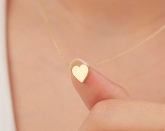 Minimal Heart Necklace, Tiny Cute Heart Necklace, Gold Heart Necklace, 14K solid gold tiny Heart necklace, Silver Heart , Mothers Day Gifts