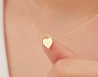 Minimal Heart Necklace, Gift for Her, Tiny Cute Heart Necklace, 14k gold Heart Necklace, 14K solid gold tiny Heart necklace, Silver Heart