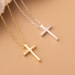 14k Solid Gold Cross Necklace , Dainty Gold Cross Necklace , Tiny Cross Necklace , Baptism Gift , Tiny Cross Pendant , Tiny Crucifix Gift
