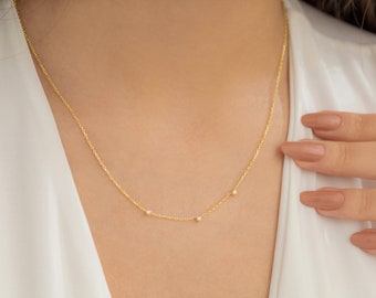 14K Gold Diamond Necklace, Solitaire Necklace, Tiny Diamond Necklace, Mothers Day Gift, Diamond Choker, Small Dainty Diamond Necklace, Gift