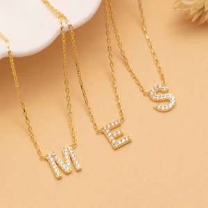 14k Gold Letter Necklace , Initial Necklace , Pave Letter Necklace , Diamond Initial Necklace , Bridesmaid Gift , Initial Necklace Gold