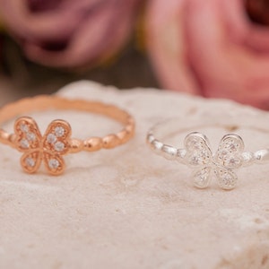 Dainty Butterfly Stacking Ring, Silver Butterfly Ring, Gift for Her, Simple Diamond Butterfly Ring, Gold Minimalist Ring, Delicate Ring