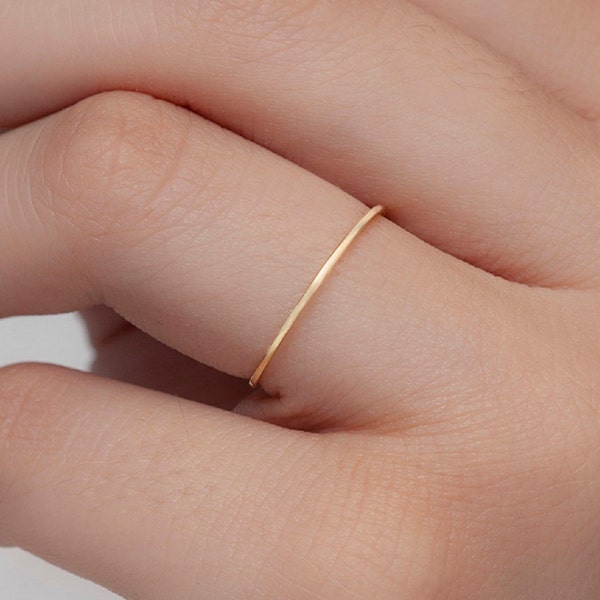 14k Solid Gold Ring, Real Gold Ring, 14k Solid Gold Wedding Band, Dainty Stacking Gold Ring, Thin Gold Ring, 0.85 MM Solid Gold Ring