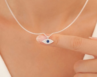 Evil Eye Necklace, Dainty Necklace, Evil Eye Pendant, Gift for Her, Evil Eye Pendant, Protection Necklace, Sterling Silver 925 Evil Eye