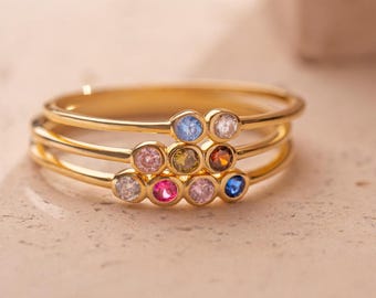 Dainty Birthstone Ring , Sterling Silver 925 Family Birth stone Ring