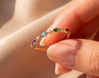 Family Birthstone Ring for Mom , Mother Birthstone Ring , Personalized Ring with Kids Birthstones