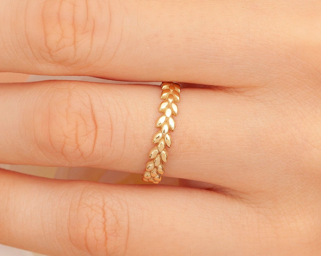 14k Solid Gold Vine Ring Womens Full Eternity Leaf Ring Etsy