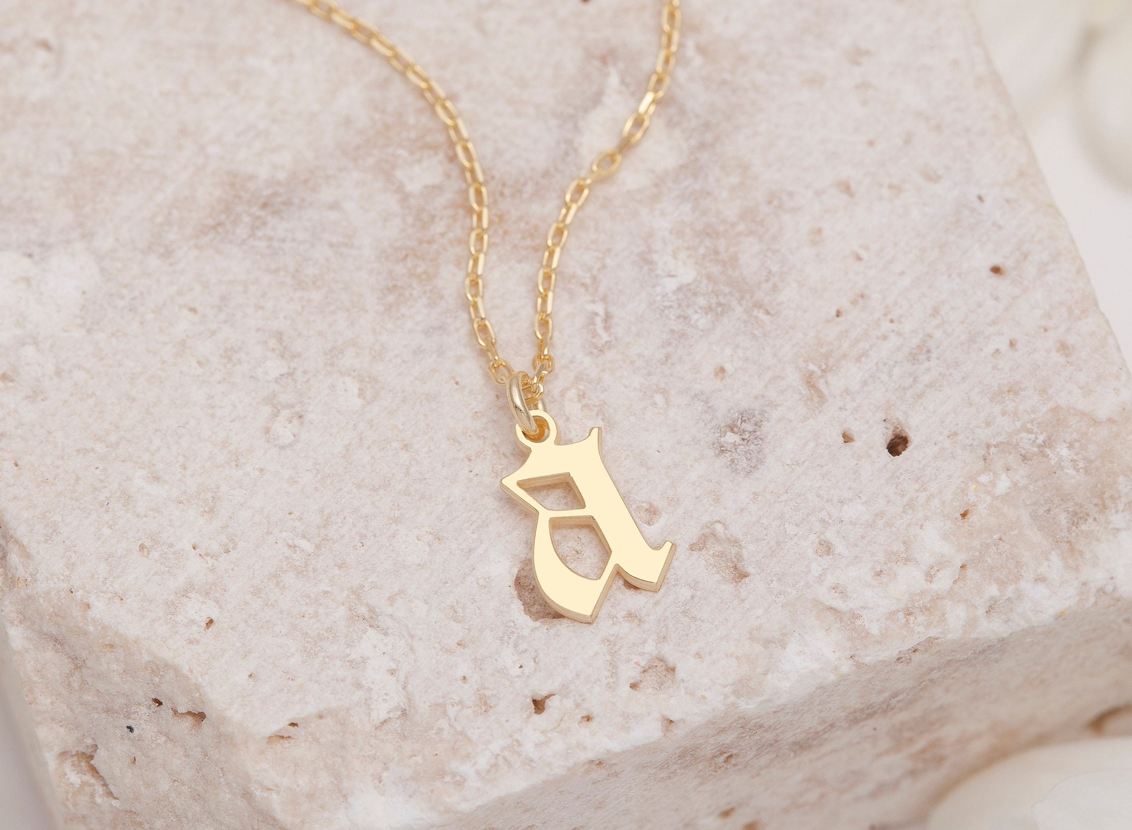 14k Solid Gold Initial Letter Necklace Gold Letter Necklace Etsy
