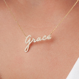 Diamond Name Necklace, 14k Gold Name Necklace, Pave Name Necklace, Personalized Gift, Personalized Jewelry, Mothers Day Gift, Mom Gift