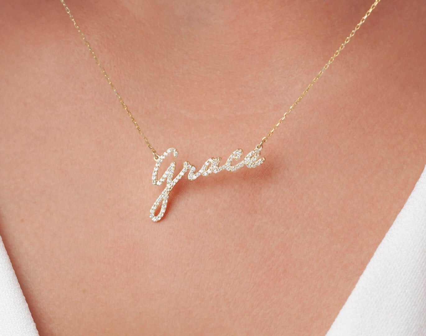 ★SENTIMENTS★ NO.416 NECKLACE Diamond Name Necklace: 14k Gold Pave Personalized Jewelry - Etsy