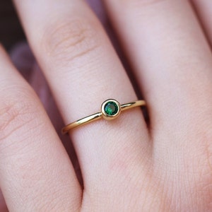 14K Solid Gold Birthstone Ring, Thin Birthstone Ring, Stacking Ring, Birthstone Gold Ring, Dainty Ring, Stackable Birthstone Ring, Moms Gift