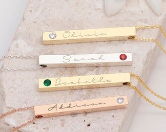 Custom Birthstone Bar Necklace, Mothers Day Gift, Birthstone Necklace, Gift for Women, Bar Necklace, Personalized Bar, Name Bar Necklace