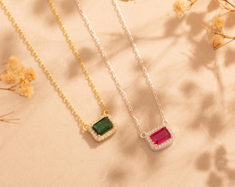 Collar de esmeralda, collar de esmeralda baguette, collar de cadena, collar con piedra de nacimiento de mayo, collar de esmeralda de oro, collar con piedra de nacimiento
