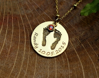 Actual Baby Footprint Necklace, Baby Feet Name Necklace, First Time Mom Gift,  Baby hand and foot print, Mom Necklace with Feet, Gift