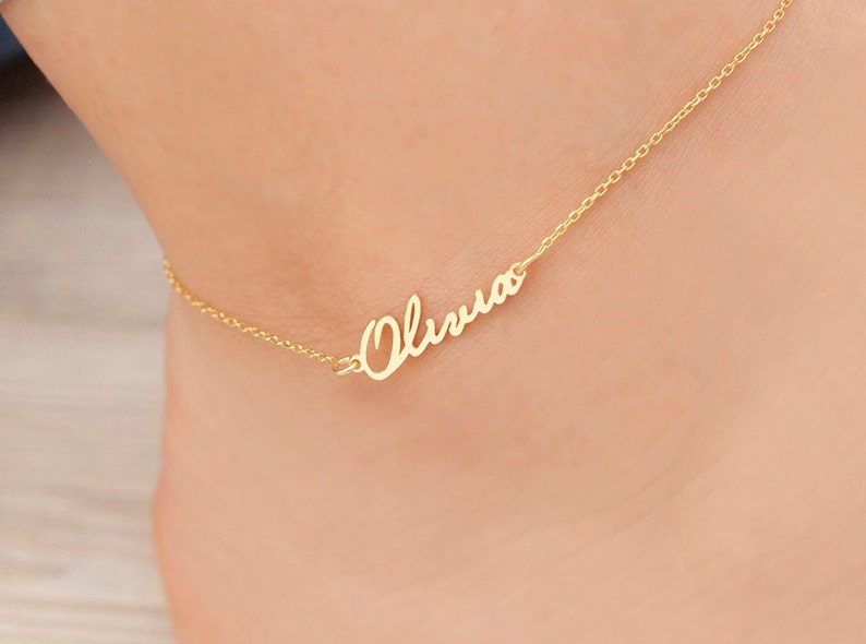 14k Solid Gold Name Anklet, Personalized Name Anklet, Custom Anklet, Anklet Bracelet with Name, Gold Anklet Name, Initial Anklet, Gift for image 4