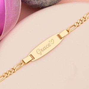 14k Solid Gold Baby Name Bracelet , Baby Id Bracelet , Custom Baby Bracelet , Gold Baby Bracelet , Baby Gold Bracelet
