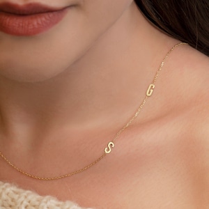 Gold Initial Necklace, Initial Necklace, Personalized Jewelry, Sideways Necklace, Valentines Day Gift, Gift for Her, Letter Necklace