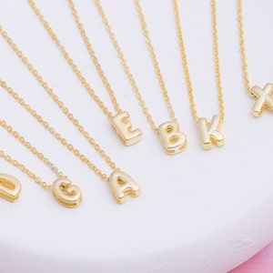 14k Solid Gold erste Halskette, Buchstabe Halskette, Gold Buchstabe Halskette, Mama Geschenk, Mutter Halskette, Muttertagsgeschenk, Bubble Letter Halskette
