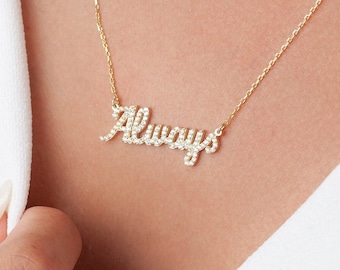 14k Solid Gold Name Necklace, Diamond Name Necklace, Personalized Gift, Mothers Day Gifts , Name Necklace, Solid Gold Name Necklace