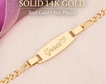 Personalized 14K Solid Gold Baby Bracelet , Real Gold Newborn Gift , Meaningful Keepsake