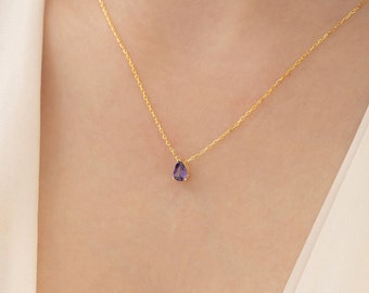 February Birthstone Necklace, 14k Solid Gold Birthstone Necklace, Custom Birthstone Necklace , Birthday Gift, Grandma Necklace, Gift for Her