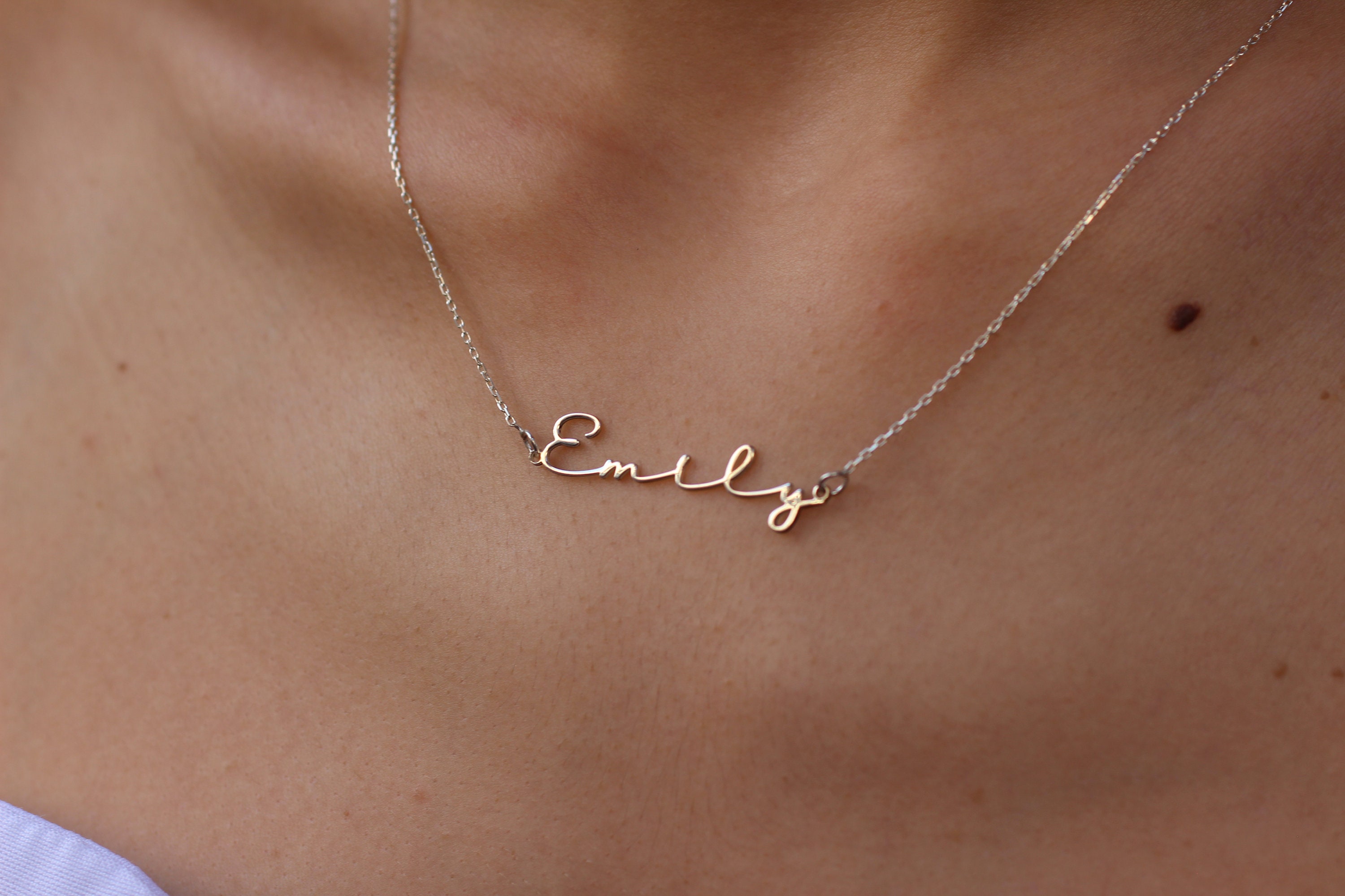 14k Solid Gold Name Necklace Personalized Name Necklace Gold Etsy