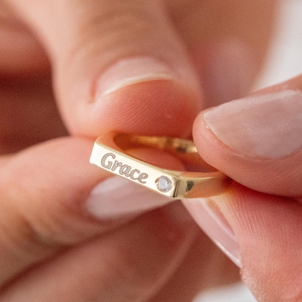 Name Ring , Custom Name Ring , Custom Ring , Birthstone Name Ring , Name Ring with Birthstone , Name Birthstone Ring , Name Engraved Ring