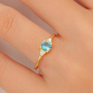 14k Solid Gold Aquamarine Ring, Aquamarine Gold Ring, Gold Aquamarine Ring, 14k Gold Dainty Ring, Bridesmaid Gift, March Birthstone Ring