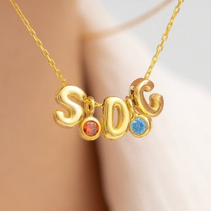 Initial Halskette, Buchstabe Halskette mit Geburtsstein, Birthstone Halskette, Muttertagsgeschenk, Valentinstag Geschenk, Bubble Letter Halskette