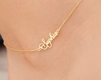 14k Solid Gold Name Anklet, Custom Name Anklet, Mothers Day Gift, Anklet Bracelet with Name, Anklet with Name, Personalized Gift, Initial