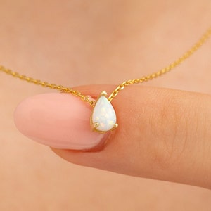 14k Solid Gold Opal Necklace, Dainty Opal Necklace, Opal Teardrop Necklace, Opal Jewelry, October Birthstone Necklace, Mothers Day Gifts