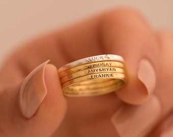 Dainty Stacking Name Ring , Custom Engraved Skinny Band Ring , Delicate Name Ring , Custom Name Ring , Custom Stacking Ring