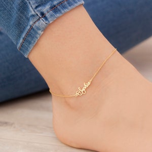 14k Solid Gold Name Anklet, Personalized Name Anklet, Custom Anklet, Anklet Bracelet with Name, Gold Anklet Name, Initial Anklet, Gift for image 7