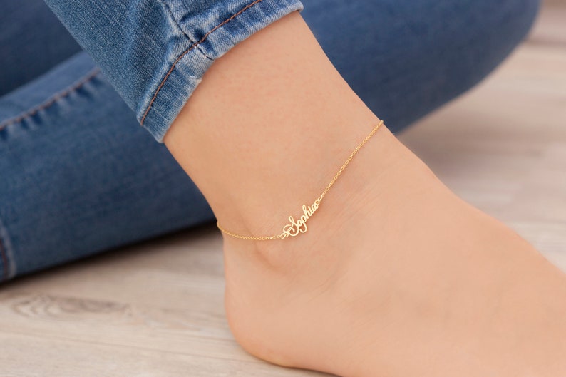 14k Solid Gold Name Anklet, Personalized Name Anklet, Custom Anklet, Anklet Bracelet with Name, Gold Anklet Name, Initial Anklet, Gift for image 7