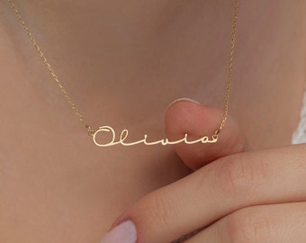 14k Solid Gold Name Necklace, Christmas Gift, Personalized Gift, Silver Name Necklace, Tiny Name Necklace, Girlfriend gift, Gift for Wife