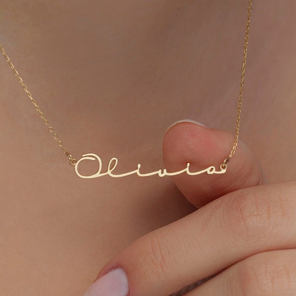 Collar con nombre en oro macizo de 14 k, regalo para el Día de la Madre, delicado collar con nombre, placa con nombre, joyería personalizada, collar con nombre personalizado