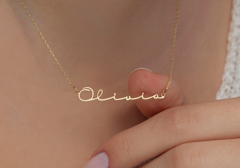 Personalized Name Necklace, 14k Gold Name Necklace, Signature Style Name Necklace, Handwritten Nameplate Necklace, Gifts for Her, Christmas 
