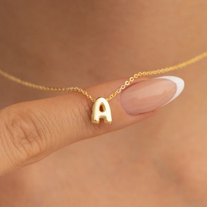 14k Solid Gold Initial Necklace, Letter Necklace, Gold Letter Necklace, Mom Gift, Birthday Gift, Mothers Day Gift, 3D Bubble Letter Necklace image 1