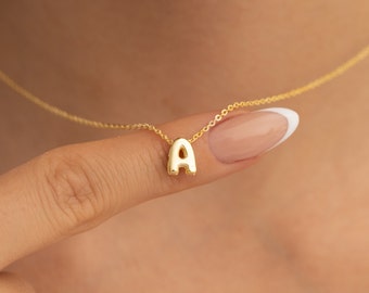 14k Solid Gold Initial Necklace, Letter Necklace, Gold Letter Necklace, Mom Gift, Birthday Gift, Mothers Day Gift, 3D Bubble Letter Necklace