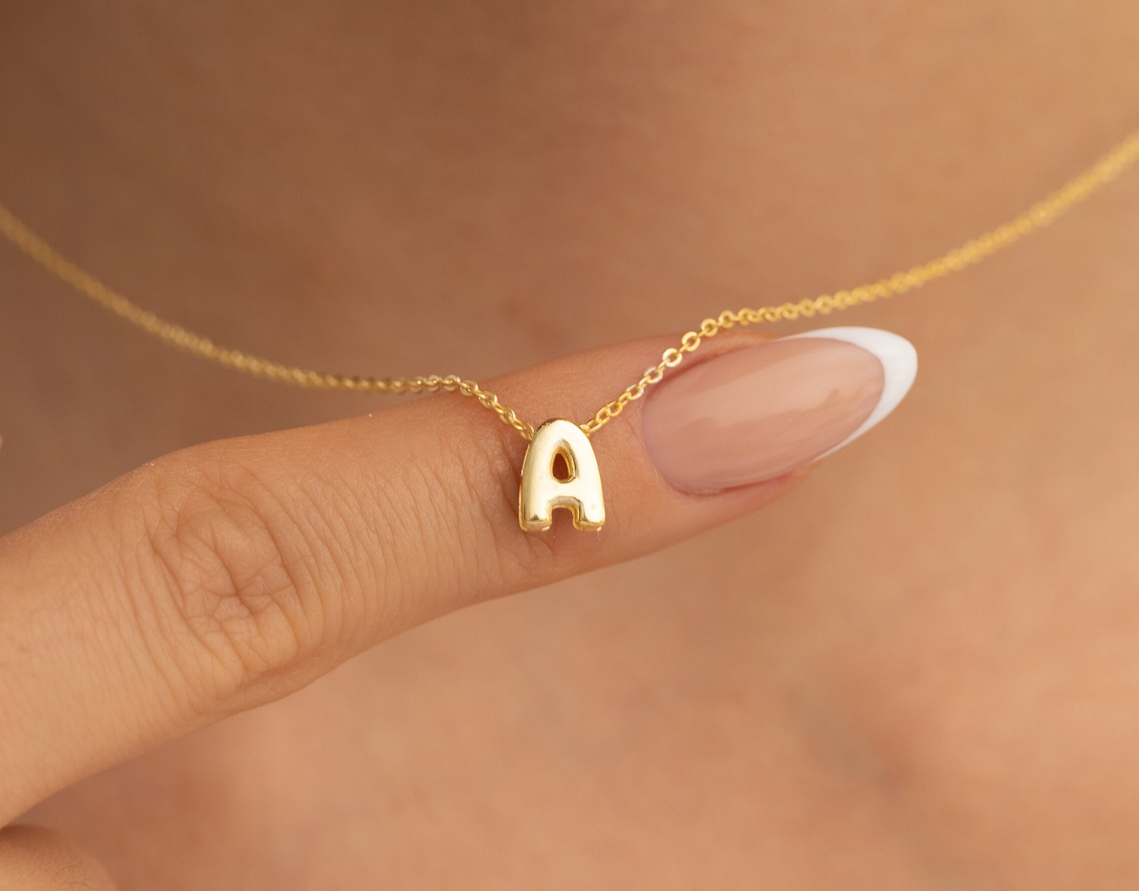 Jumbo Bubble Letter Necklace, Large CZ Diamond Initial Pendant, Big Chunky Letter Necklace, 925 Sterling Silver Personalized Jewelry Gift