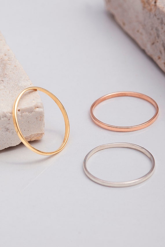 Gold Midi Ring 14k Solid Gold Stacking Rings 3 Midi Gold Rings