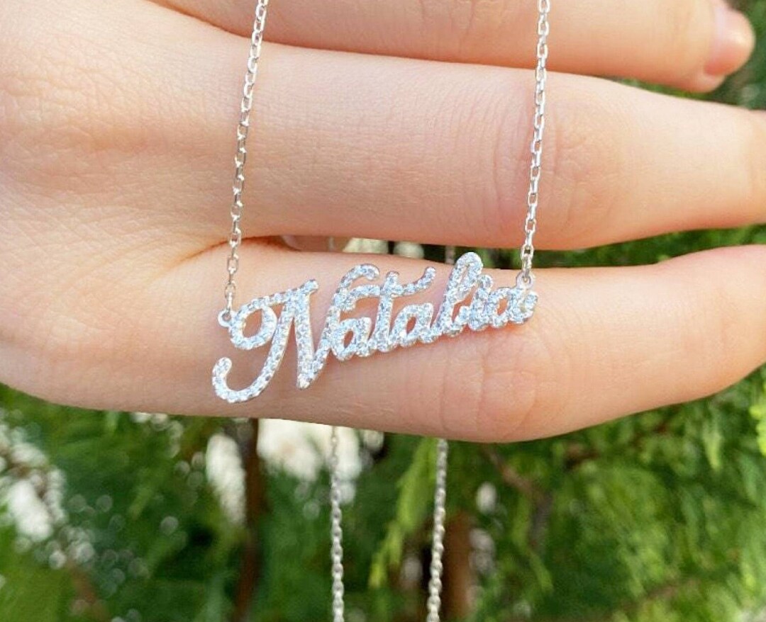 Custom Diamond Name Necklace, 14k Solid Gold Diamond Name Necklace