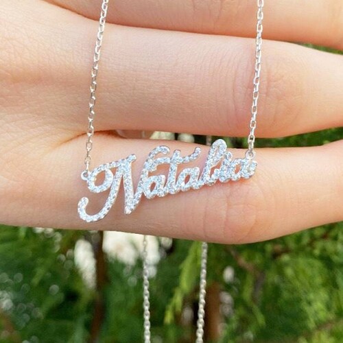 14k Solid Gold Name Necklace / Diamond Name Necklace / Gold Etsy
