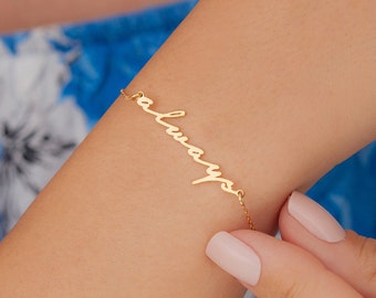 Pulsera con nombre en oro de 14 quilates, pulsera personalizada con nombre, delicada pulsera de capas, pulsera con nombre personalizado, regalo de Navidad, joyería personalizada