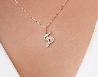 Pave Letter Necklace, Handwriting Letter Necklace, 14k Solid Gold Name Necklace, Diamond Initial Letter Necklace, Personalized Gift, Gift