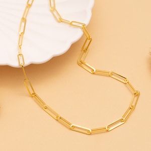 Collar de cadena con clip de oro macizo de 14 k, gargantilla con clip, cadena de eslabones de oro, collar de cadena para uso diario, gargantilla con cadena de eslabones con clip