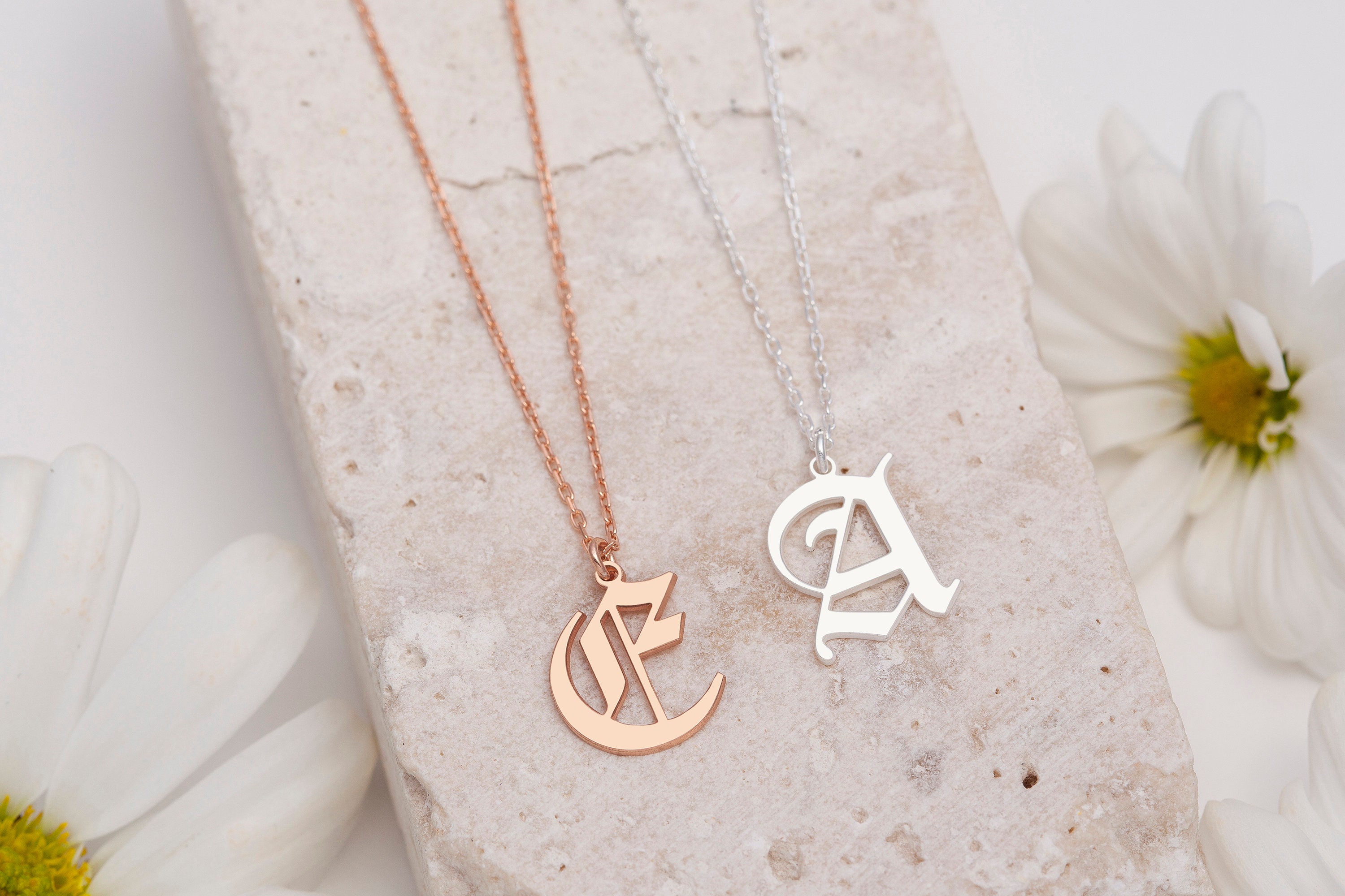14k Solid Gold Initial Letter Necklace Gold Letter Necklace Etsy