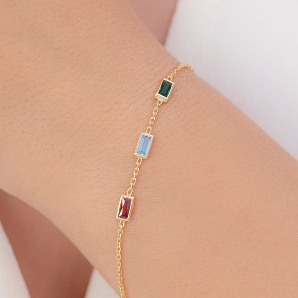 Baguette Birthstone Armband, Muttertagsgeschenk, Oma Armband, Birthstone Armband, personalisierte Geschenke, Familie Birthstones, Geschenk für Mama